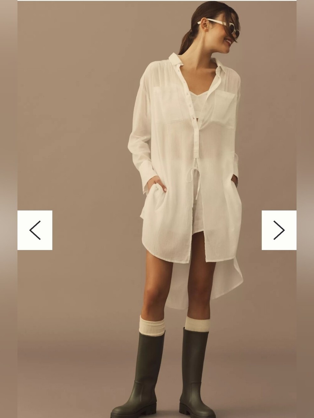 NWOT Anthropologie White Sheer Button-Front Swim Coverup Shirt